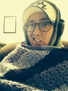 Me bundled up for the podcast during Snowmageddon 